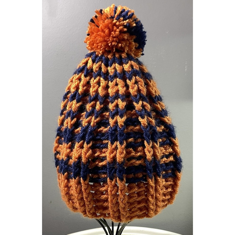 Handmade Crocheted Women's SU Orange&Blue Winter Beanie Hat‎ Unisex WARM-NEW